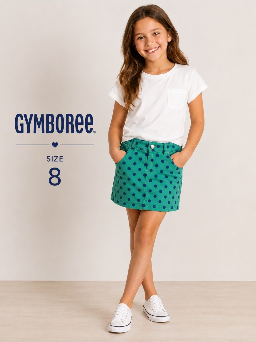 Gymboree Polka Dot Skort Girls Size 8 Green Blue Cotton Skirt Shorts